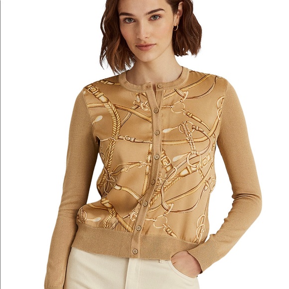 Ralph Lauren equestrian print cardigan sweater